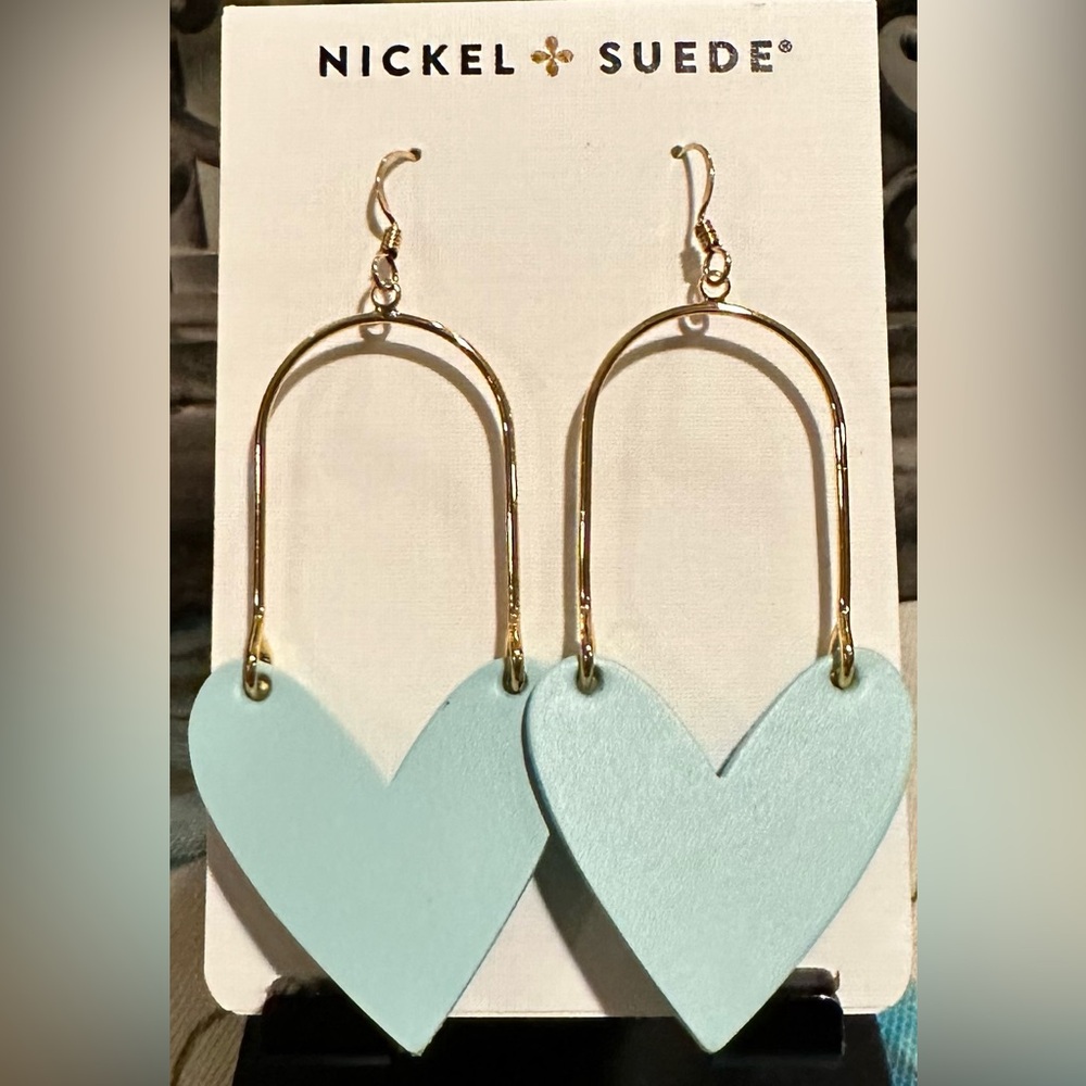 Nickel and Suede Mint Sweetheart Earrings.